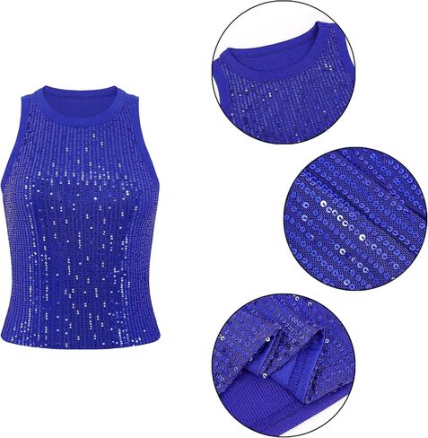 Testudineus Womens Sequin Crop Tank Tops Ocleveless Sparkly Crop Shirt Glitter Concert Disco Party Club Top Top Top in Kuwait