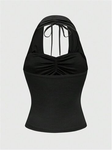 Verdusa Women's Y2K Goth Halter Top Out out out bucked ruched rocked lace lace stops fort in Saudi Arabia