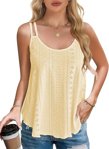 AURUZA Tank Top for Women Eyelet Sleeveless Camisole Casual Spaghetti Strap Scoop Neck Cami Loose Fit Summer Beach Vacation in Saudi Arabia