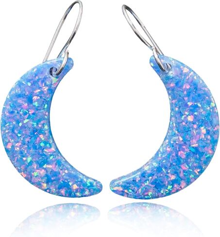 أقراط Opal Crescent Moon - مجوهرات متدلية أمريكا الأصلية مع بريق سماوي قزحي in Kuwait