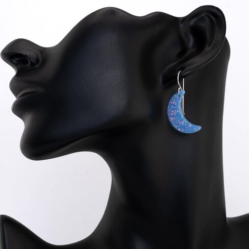 أقراط Opal Crescent Moon - مجوهرات متدلية أمريكا الأصلية مع بريق سماوي قزحي in Kuwait