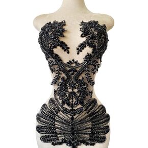 Pure Handmade Beads Rhinestones lace Applique Bodice Patches Trimming sew on Sequins Stones Beads Shining Heavy Decoration for Wedding Dress DIY Accessories 14.5X24.8inches (Red) in Kuwait