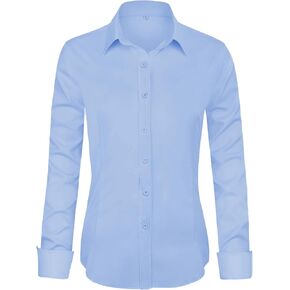 Womens Long Sleeve Button Down Dress Shirts, Solid Formal Work Dress Tops, Classic-Fit Dress Business Office Shirts in Saudi Arabia