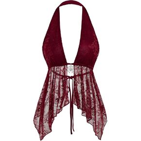 Milumia Women's Sexy Open Back Lace Halter Top Y2k Sheer Mesh Tops Rave Club Going Out in Saudi Arabia