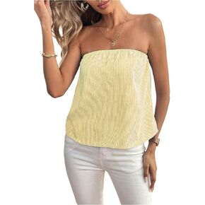 Gorglitter Women's Prickless Tube Tops Flowy Bandeau Cute Peplum Y2K Tops in Kuwait