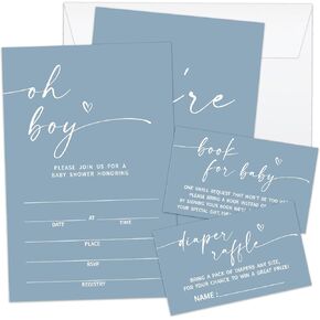 Set Of 25 Oh Baby Shower Invitation Set, Baby Shower Invitations Gender Neutral, Watercolor Invitation Cards With Envelopes Including Book Request Card & Diaper Raffle Tickets -007 in Kuwait