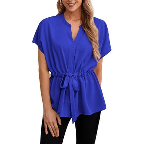 AWULIFFAN Women's Button Down Blouses Casual Peplum Summer Tops Short Sleeve Work Chiffon Shirts in Kuwait