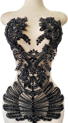 Pure Handmade Beads Rhinestones lace Applique Bodice Patches Trimming sew on Sequins Stones Beads Shining Heavy Decoration for Wedding Dress DIY Accessories 14.5X24.8inches (Red) in Kuwait