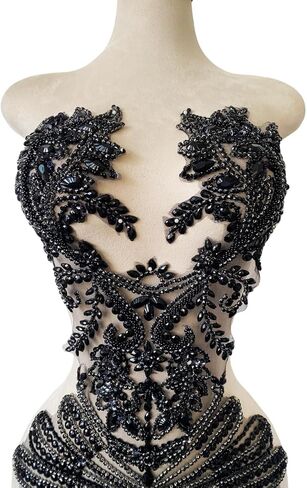 Pure Handmade Beads Rhinestones lace Applique Bodice Patches Trimming sew on Sequins Stones Beads Shining Heavy Decoration for Wedding Dress DIY Accessories 14.5X24.8inches (Red) in Kuwait