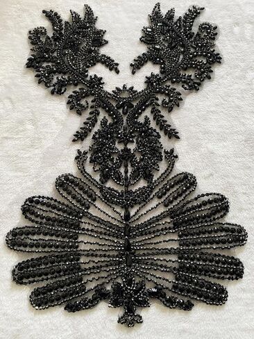 Pure Handmade Beads Rhinestones lace Applique Bodice Patches Trimming sew on Sequins Stones Beads Shining Heavy Decoration for Wedding Dress DIY Accessories 14.5X24.8inches (Red) in Kuwait