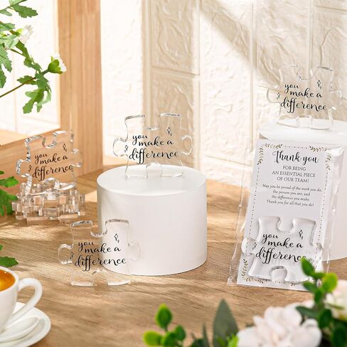 20 Sets Christmas Team Employee Appreciation Gifts Bulk Inspirational Acrylic Puzzle Piece Plaque Desk Decor with Thank You Card OPP Bag for Office Staff Coworker Team (10 Styles) in Kuwait