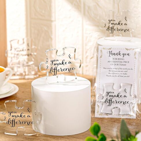 20 Sets Christmas Team Employee Appreciation Gifts Bulk Inspirational Acrylic Puzzle Piece Plaque Desk Decor with Thank You Card OPP Bag for Office Staff Coworker Team (10 Styles) in Kuwait