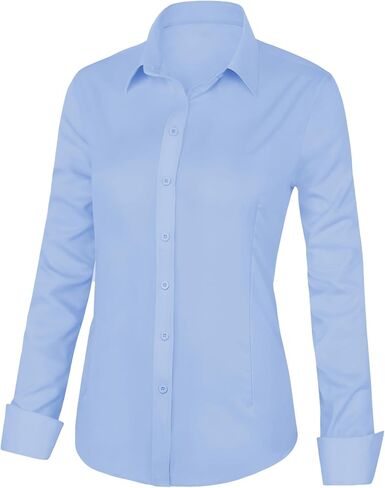 Womens Long Sleeve Button Down Dress Shirts, Solid Formal Work Dress Tops, Classic-Fit Dress Business Office Shirts in Saudi Arabia
