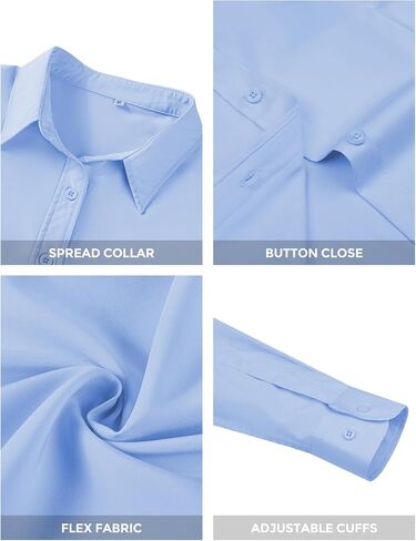 Womens Long Sleeve Button Down Dress Shirts, Solid Formal Work Dress Tops, Classic-Fit Dress Business Office Shirts in Saudi Arabia