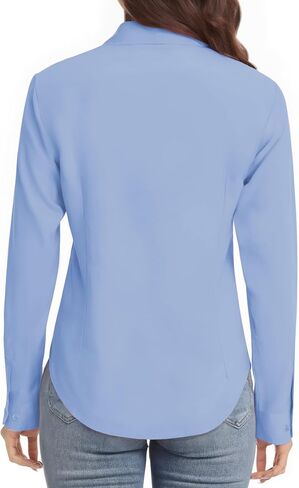 Womens Long Sleeve Button Down Dress Shirts, Solid Formal Work Dress Tops, Classic-Fit Dress Business Office Shirts in Saudi Arabia