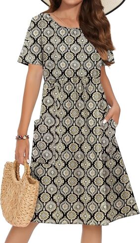 Zeagoo Womens Summer Midi Dress Casual Short Sleeve A-Line Cotton Linen Dress Flowly Beach Tunic Sundresses with Pockets 2025 in Saudi Arabia