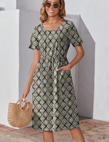 Zeagoo Womens Summer Midi Dress Casual Short Sleeve A-Line Cotton Linen Dress Flowly Beach Tunic Sundresses with Pockets 2025 in Saudi Arabia