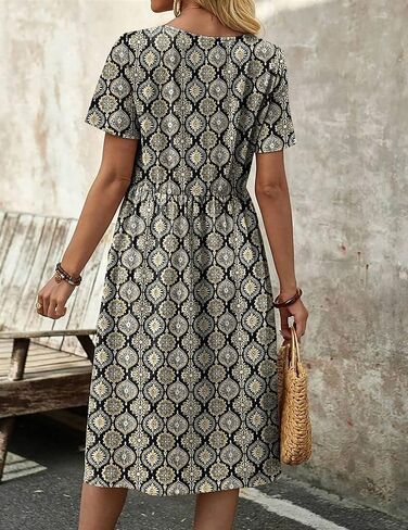 Zeagoo Womens Summer Midi Dress Casual Short Sleeve A-Line Cotton Linen Dress Flowly Beach Tunic Sundresses with Pockets 2025 in Saudi Arabia