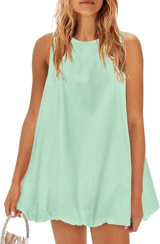 Majdan Womens Bubble Mini Dress Summer Summer Subless Fresses Lantern Tank Dresses Beach Sundress مع جيوب in Kuwait