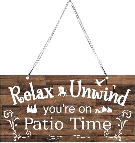 Hotop Outdoor Patio Sign Decoration Metal Patio Signs Decor for Backyard Porch Wall Art Art Polecony Gazebo Associate Relaft For Summer Outside Decorations (12 × 6 "، بني) in Saudi Arabia