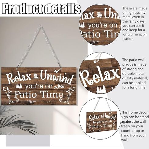 Hotop Outdoor Patio Sign Decoration Metal Patio Signs Decor for Backyard Porch Wall Art Art Polecony Gazebo Associate Relaft For Summer Outside Decorations (12 × 6 "، بني) in Saudi Arabia