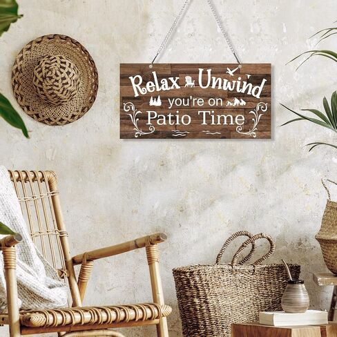 Hotop Outdoor Patio Sign Decoration Metal Patio Signs Decor for Backyard Porch Wall Art Art Polecony Gazebo Associate Relaft For Summer Outside Decorations (12 × 6 "، بني) in Saudi Arabia