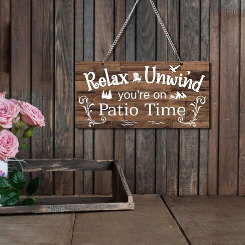 Hotop Outdoor Patio Sign Decoration Metal Patio Signs Decor for Backyard Porch Wall Art Art Polecony Gazebo Associate Relaft For Summer Outside Decorations (12 × 6 "، بني) in Saudi Arabia