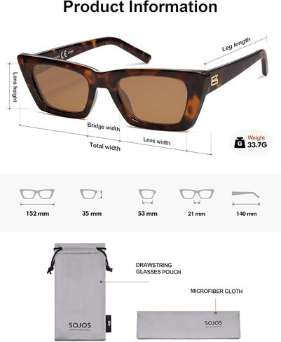 SOJOS المستطيل العصبي المستقطب النظارات الشمسية للنساء الرجال الرجعية الضيقة cateye sunnies SJ2354 in Saudi Arabia
