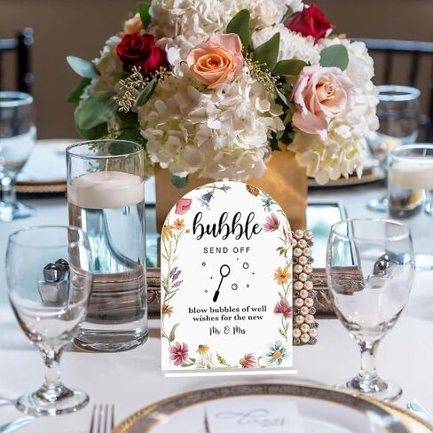 Acrylic Wedding Sign, Flower Bar Desk Decor, Flower Bar Sign for Ceremony, Modern Font Table Signs, Acrylic Table Top Signs for Wedding Reception and Event Party (White Wildflowers) in Kuwait