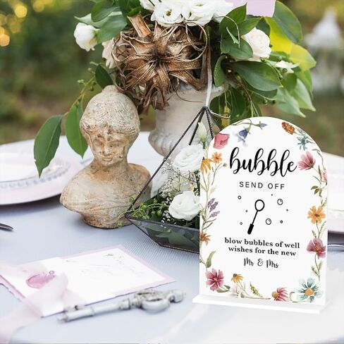 Acrylic Wedding Sign, Flower Bar Desk Decor, Flower Bar Sign for Ceremony, Modern Font Table Signs, Acrylic Table Top Signs for Wedding Reception and Event Party (White Wildflowers) in Kuwait