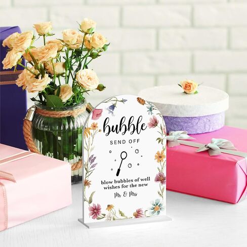 Acrylic Wedding Sign, Flower Bar Desk Decor, Flower Bar Sign for Ceremony, Modern Font Table Signs, Acrylic Table Top Signs for Wedding Reception and Event Party (White Wildflowers) in Kuwait