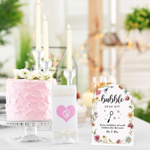 Acrylic Wedding Sign, Flower Bar Desk Decor, Flower Bar Sign for Ceremony, Modern Font Table Signs, Acrylic Table Top Signs for Wedding Reception and Event Party (White Wildflowers) in Kuwait
