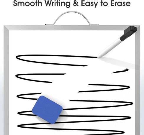 MaxGear Dry Erase Board for Wall, 16"x12" Hanging Whiteboard, Double Sided Small White Board with Handle, Silver Aluminum Alloy Frame Horizontal Whiteboard for Students Planning, Drawing, Memo in Kuwait