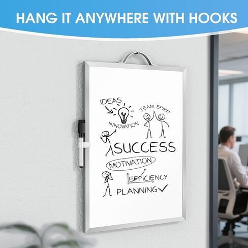 MaxGear Dry Erase Board for Wall, 16"x12" Hanging Whiteboard, Double Sided Small White Board with Handle, Silver Aluminum Alloy Frame Horizontal Whiteboard for Students Planning, Drawing, Memo in Kuwait