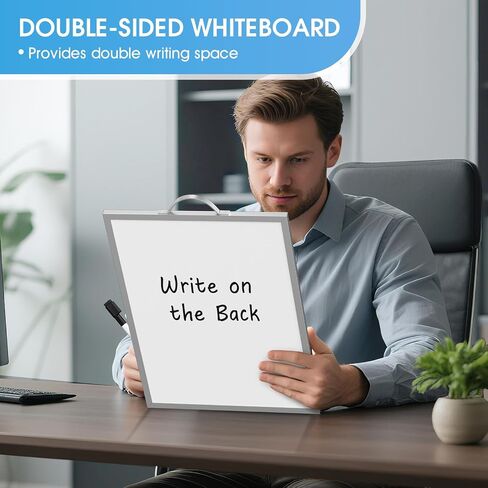 MaxGear Dry Erase Board for Wall, 16"x12" Hanging Whiteboard, Double Sided Small White Board with Handle, Silver Aluminum Alloy Frame Horizontal Whiteboard for Students Planning, Drawing, Memo in Kuwait