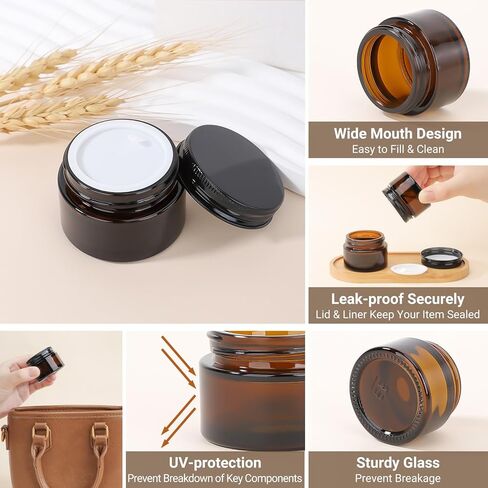 Segbeauty 1oz الجرار الزجاجية العنبر السميكة مع الأغطية ، 4pcs 30 مل حاوية سفر فارغة الفم ، وجرار السفر الزجاجية الصغيرة ، وحاويات تخزين قابلة لإعادة التعبئة مع بطانة داخلية وغطاء أسود ، وجرة مستحضرات التجميل الصغيرة المصغرة in Saudi Arabia