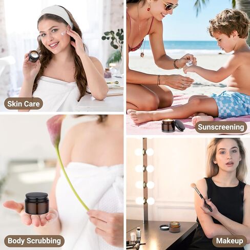 Segbeauty 1oz الجرار الزجاجية العنبر السميكة مع الأغطية ، 4pcs 30 مل حاوية سفر فارغة الفم ، وجرار السفر الزجاجية الصغيرة ، وحاويات تخزين قابلة لإعادة التعبئة مع بطانة داخلية وغطاء أسود ، وجرة مستحضرات التجميل الصغيرة المصغرة in Saudi Arabia