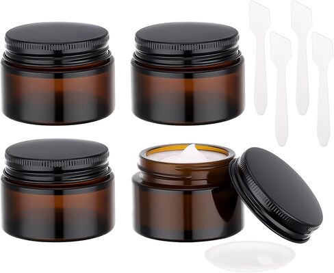 Segbeauty 1oz الجرار الزجاجية العنبر السميكة مع الأغطية ، 4pcs 30 مل حاوية سفر فارغة الفم ، وجرار السفر الزجاجية الصغيرة ، وحاويات تخزين قابلة لإعادة التعبئة مع بطانة داخلية وغطاء أسود ، وجرة مستحضرات التجميل الصغيرة المصغرة in Saudi Arabia