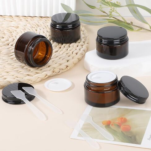 Segbeauty 1oz الجرار الزجاجية العنبر السميكة مع الأغطية ، 4pcs 30 مل حاوية سفر فارغة الفم ، وجرار السفر الزجاجية الصغيرة ، وحاويات تخزين قابلة لإعادة التعبئة مع بطانة داخلية وغطاء أسود ، وجرة مستحضرات التجميل الصغيرة المصغرة in Saudi Arabia