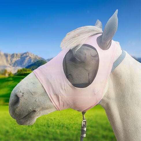 Horse Fly Mask with Ear Protection, Face Cover for Horses,Super Stretchy Comfort Cherry Blossom Pink M for Horse-Adult in Saudi Arabia