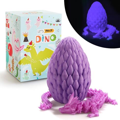3D Printed Dragon Egg, 15 inchs Rainbow Luminous Dragon Toy,Articulated Crystal Dragon,Glow in Dark Fidget.Cool (CD-Red-Blue) in Kuwait