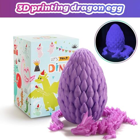 3D Printed Dragon Egg, 15 inchs Rainbow Luminous Dragon Toy,Articulated Crystal Dragon,Glow in Dark Fidget.Cool (CD-Red-Blue) in Kuwait