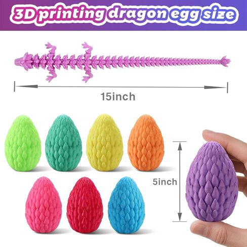 3D Printed Dragon Egg, 15 inchs Rainbow Luminous Dragon Toy,Articulated Crystal Dragon,Glow in Dark Fidget.Cool (CD-Red-Blue) in Kuwait