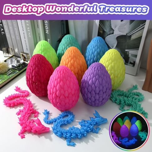 3D Printed Dragon Egg, 15 inchs Rainbow Luminous Dragon Toy,Articulated Crystal Dragon,Glow in Dark Fidget.Cool (CD-Red-Blue) in Kuwait