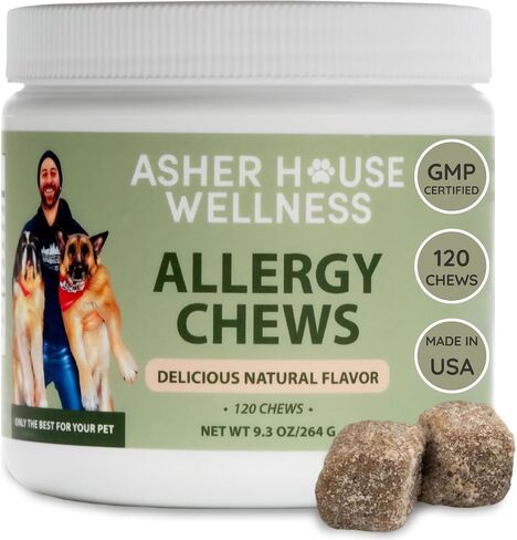 Asher House Wellness Skin & Coat Chews - Dog Itching Skin Relief with Omega 3, 6, 9, Fish Oil, Biotin - Dogs Itchy Paw Licking Chewable Treats, Puppy Dry Itch Supplement - 120 Soft Chews in Saudi Arabia