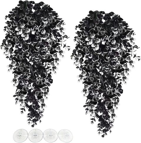 Hamiledyi Fake Reptile Plants 2 Pack Hanging Fake Plants, Plants for Reptiles with Suction Cup, Fake Amphibian Plants for Bearded Dragon Lizard Geckos Chameleon Tank (Red Lotus) in Saudi Arabia