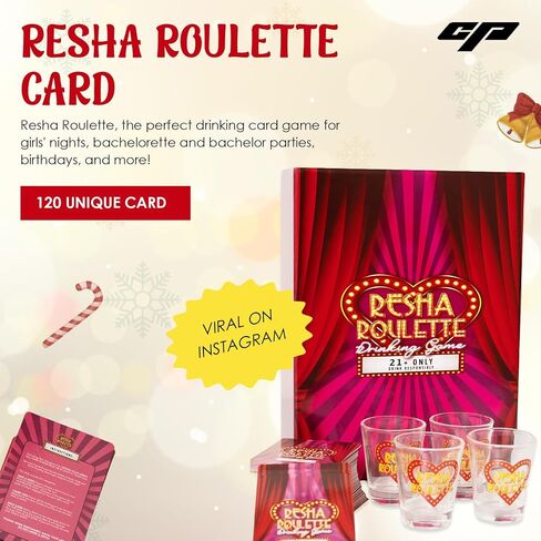 Resha Roulette Drinking Game Reloaded, Fun Card Games, 21+ Drinking Game Set with Spinner, Dare Cards, and Play Money, Adult Party Game for Game Nights, Birthdays, and Gathering in Saudi Arabia