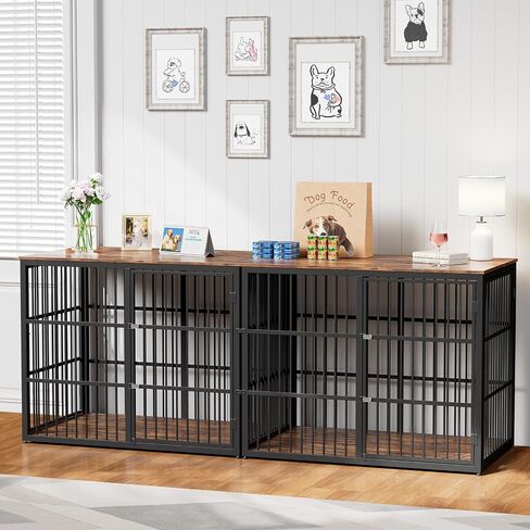 94.48 '' Furniture Dog Crate Furniture charge tvan charces with double for اثنين من الكلاب الكبيرة المتوسطة ، يمكن استخدام طاولة قفص قفص من الخشب الخشبي مع مقسم قابل للإزالة ، بشكل منفصل ، من الزان الطبيعي in Kuwait