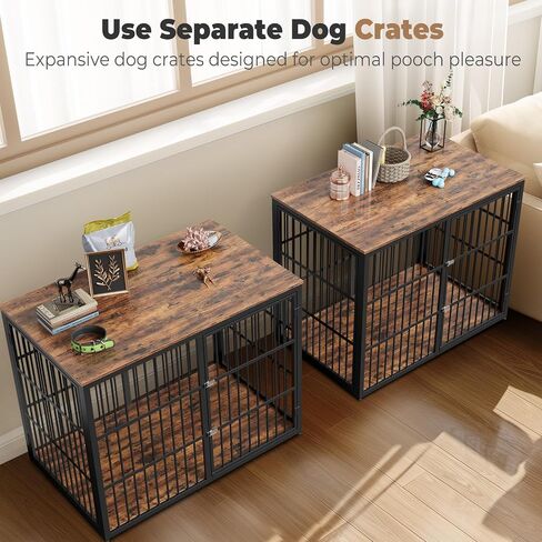 94.48 '' Furniture Dog Crate Furniture charge tvan charces with double for اثنين من الكلاب الكبيرة المتوسطة ، يمكن استخدام طاولة قفص قفص من الخشب الخشبي مع مقسم قابل للإزالة ، بشكل منفصل ، من الزان الطبيعي in Kuwait