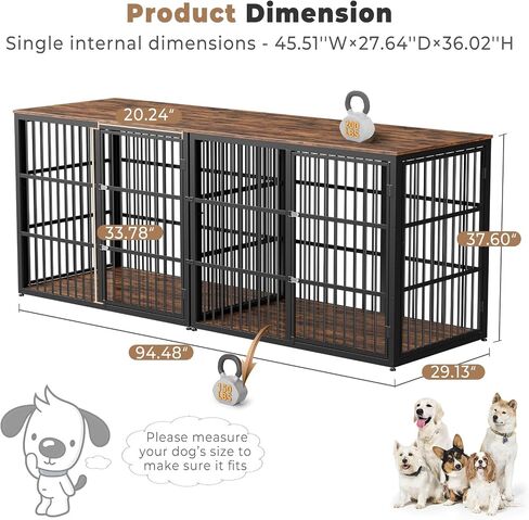 94.48 '' Furniture Dog Crate Furniture charge tvan charces with double for اثنين من الكلاب الكبيرة المتوسطة ، يمكن استخدام طاولة قفص قفص من الخشب الخشبي مع مقسم قابل للإزالة ، بشكل منفصل ، من الزان الطبيعي in Kuwait